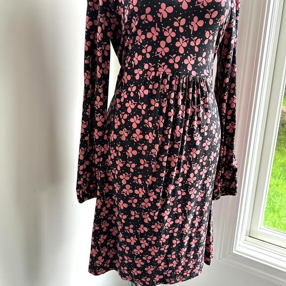 Boden Hattie Clover Print Jersey Sz 8P Black Pink A-Line Long Sleeve Dress - Picture 5 of 8